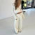 2 Piece Outfit V Neck Waist Tie T-shirt + Elastic Waist Pants Lounge Set Autumn Long Sleeve Crop Tops