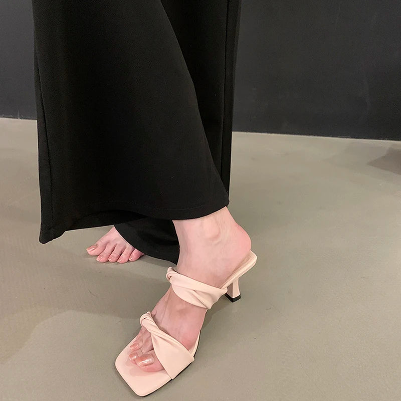 Designer Summer Open Toe Slippers Comfort High Heel Party Dress Slides Shoes