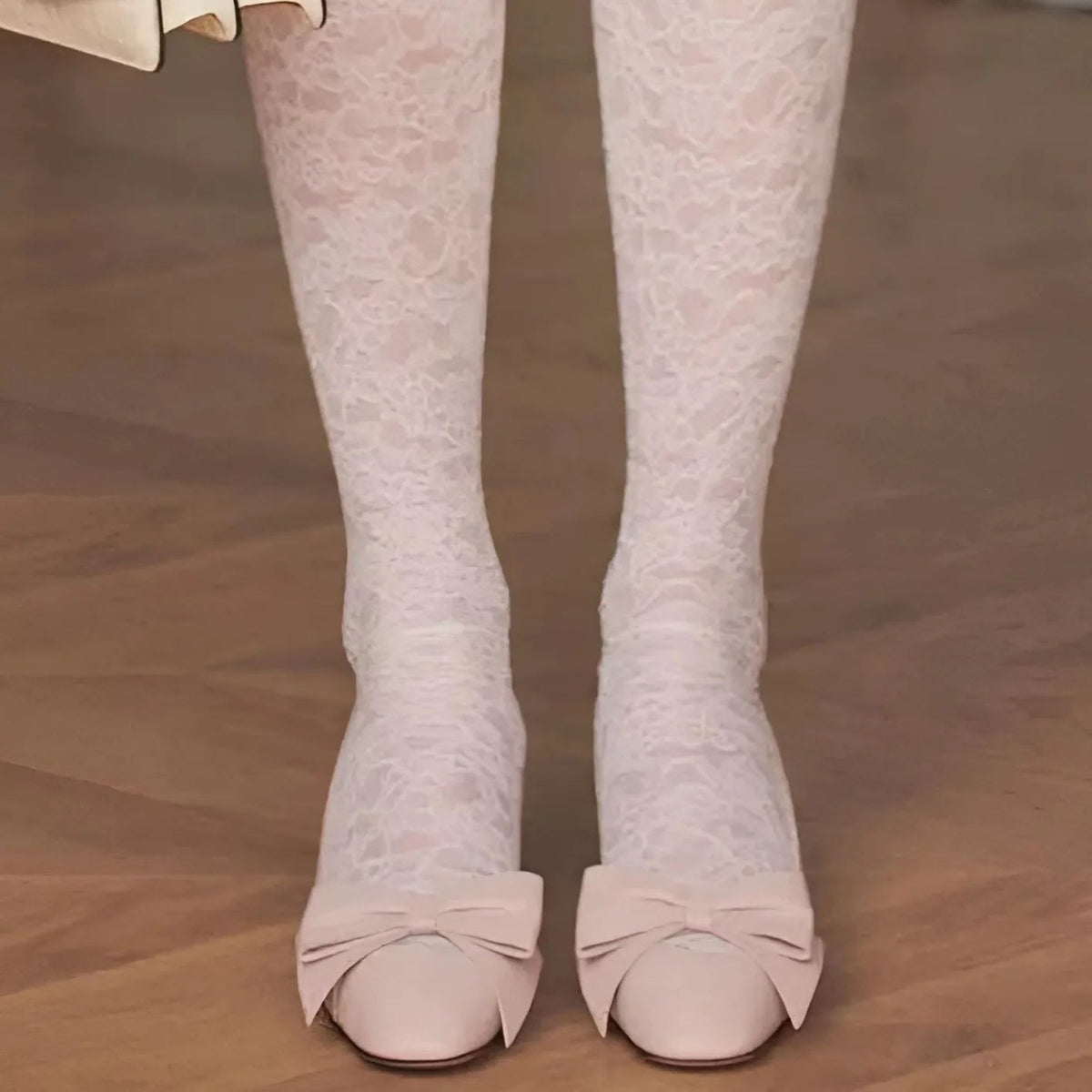 Round Toe Bow Decor Pumps Block Low Heels Slip on Hollow Sweet Dress Daily Shoes Party Design Sandals