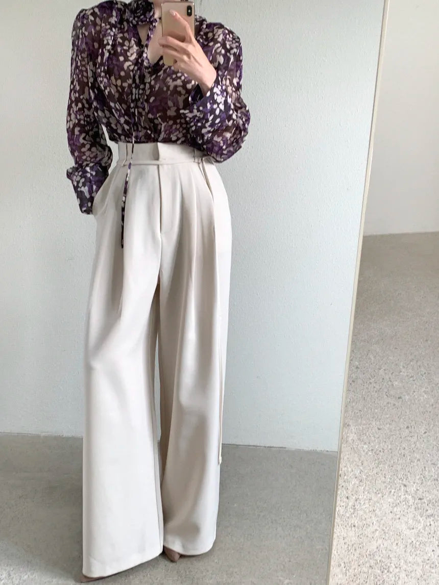Drop Feeling Wide Leg Suit Pants Spring New High Waist Slimming Versatile Straight Leg Long Trousers