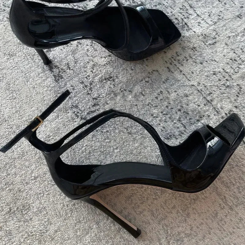Silk Thin High Heels Brand Banquet Dress Shoes Open Toe Crosstied Pumps Designer Sandals Female