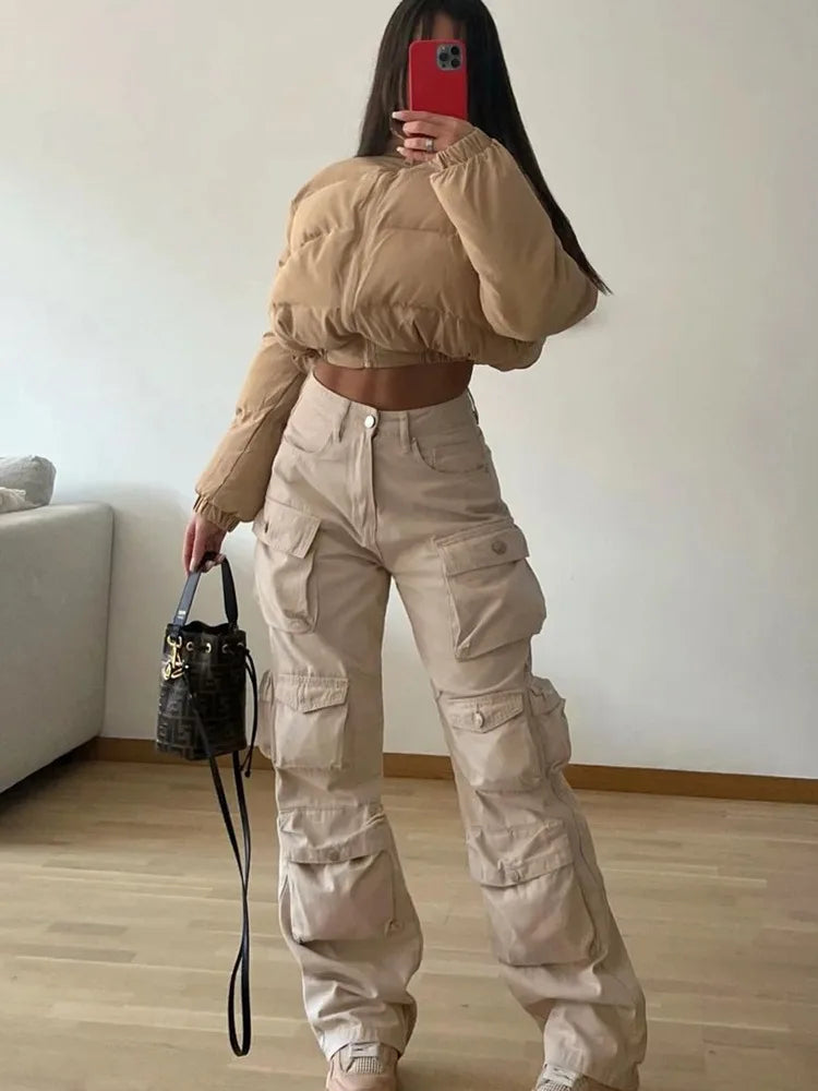 Multiple Pockets Cargo Pants for Loose High Waist Sweatpants Baggy Pant Woman Trousers