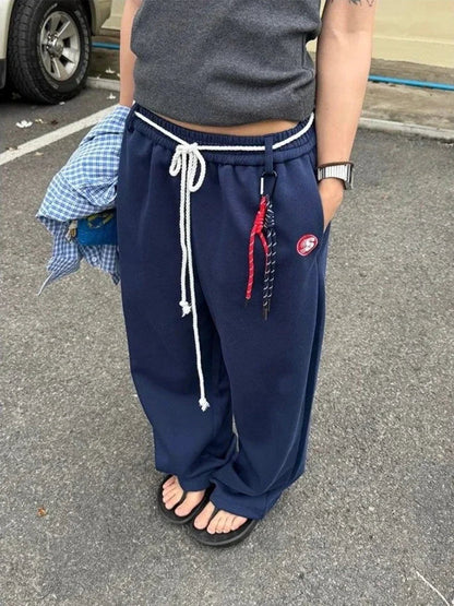 Y2k Kpop Oversized Sweatpants Wdie Leg Trousers With Belt Gyaru Korean Baggy Joggers