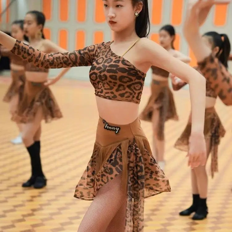 Bodycon Dress Leopard Latin Dance Shoes Dress Woman New Latin Dance Dress Dance Sports Costume Girl Kid's