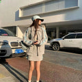 Spring Gray Two Piece Set Outfits Sports Style Plush Loose Zipper Hoodies Coat Aline Short Skirt Set