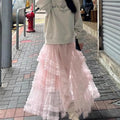 Pleated Loose Mesh Midlength Skirt Summer New Korean High Waist Color All Match Aline Skirt