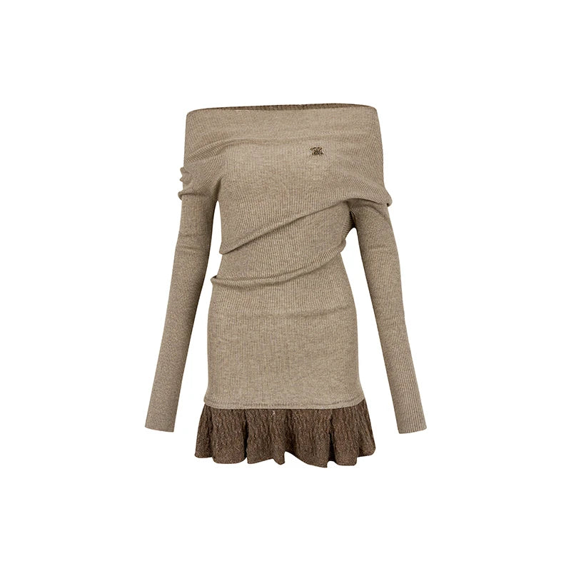Knitted Sweater Dress Evening Party Clothing One Piece Korean Dress Long Sleeve Slim French Autumn