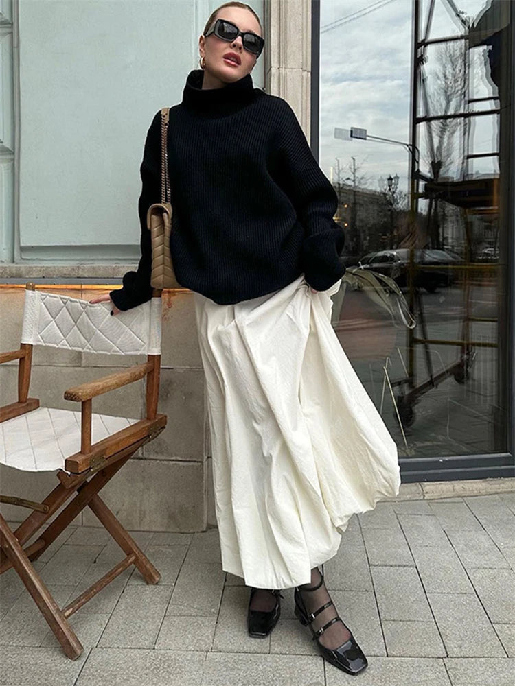 Silk Satin White Maxi Skirt Long Ruffled Pleated Skirts Lantern Pants Aline Silk Long Skirts for New