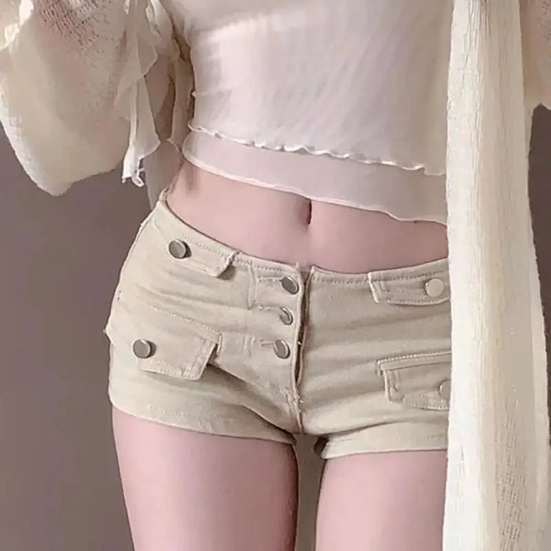 Summer New Denim Shorts Spicy Girl Hot Pants Low Waist Jeans Slimming Elastic Straight Wide Leg Pants