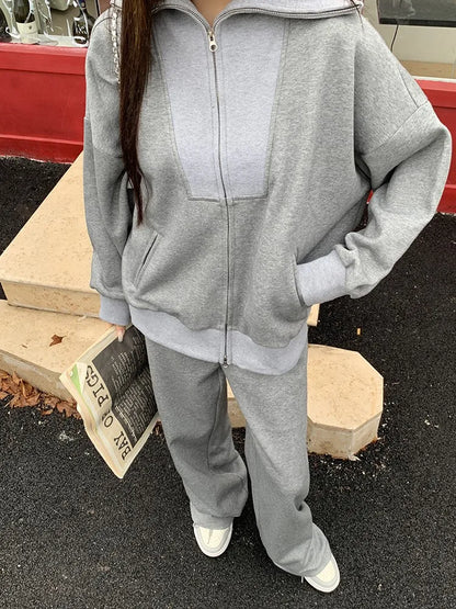 Y2k Two-piece Set Tracksuit Stand Collar Long Sleeve Zip-up Sweatshirt Long Pants Korean Autumn New Outfits