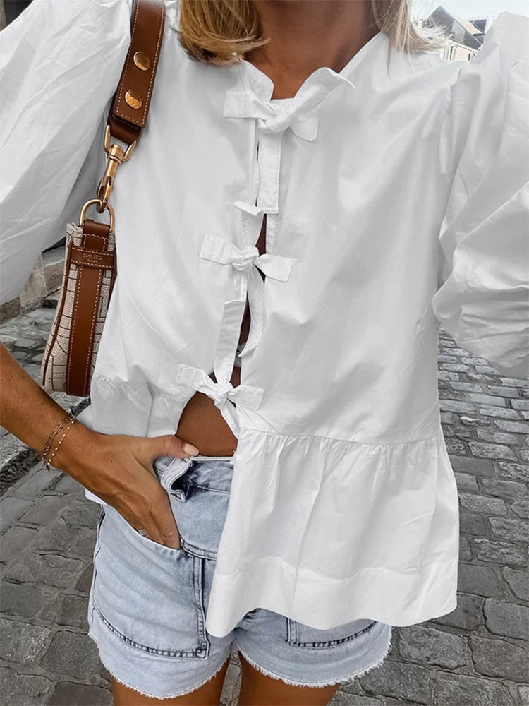 Hollow Out Short Sleeve T-shirt Shirts ’s Summer Patchwork Lace-up Loose Female Y2k Top Shirts