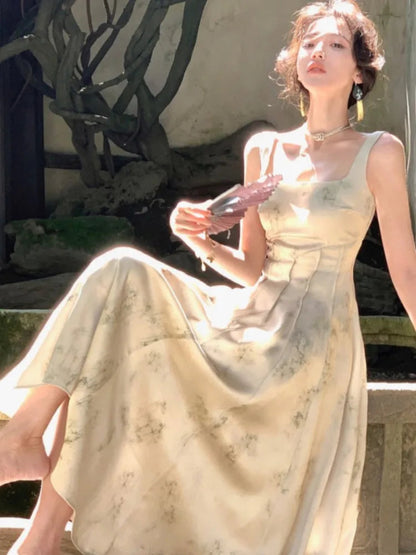 Satin Midi Dresses for Summer New Korean Vestido Wedding Evening Party Prom Clothes Female Robe