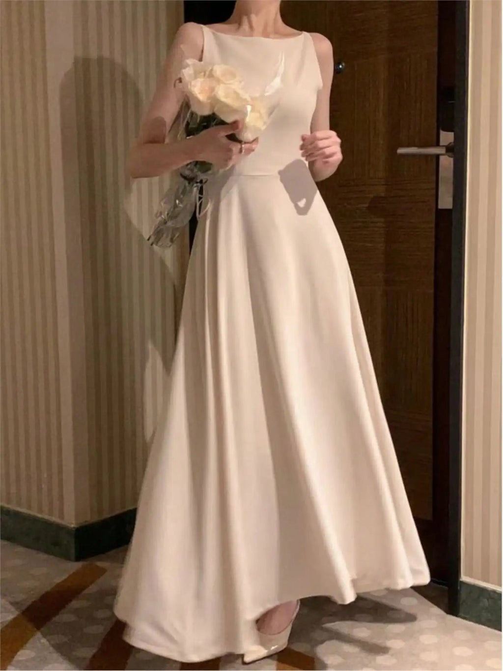 Spaghetti Straps Champagne Wedding Guest Dress Spring Summer Aline Midi Dresses Evening Party Korea Vestido Muje