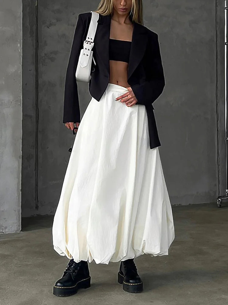Silk Satin White Maxi Skirt Long Ruffled Pleated Skirts Lantern Pants Aline Silk Long Skirts for New