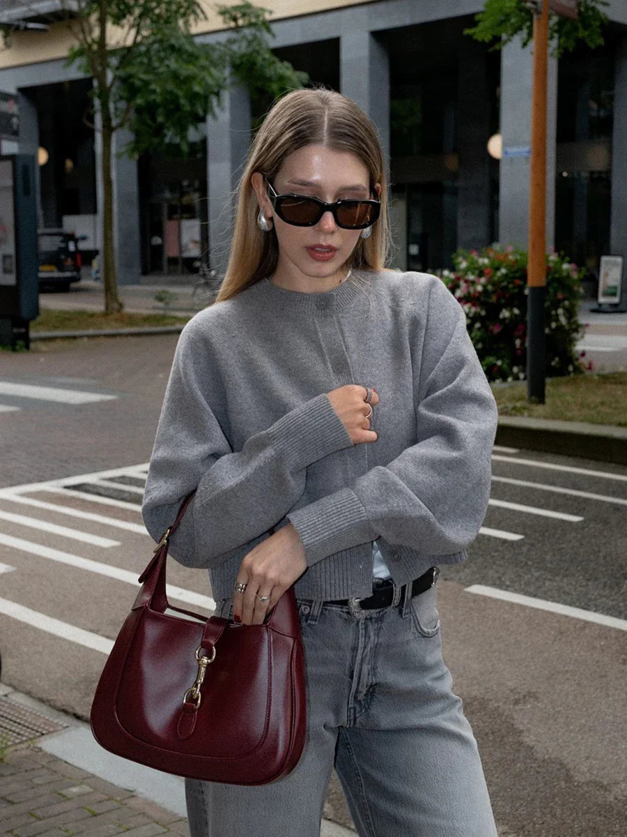 Cropped Cardigan Sweater Autumn Long Sleeve O Neck Single Breasted Jumpers New Knitted Outerwear