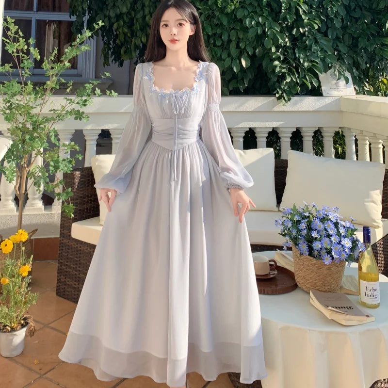 French Princess Evening Party Midi Dresses for Springtime Slim Bandage Long Sleeve Vestidos Korean Summer Clothes
