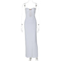 Metal Button Strapless Backless Long Dress Hollow Out Off-shoulder Sleeveless Bodycon Party Midi Dress