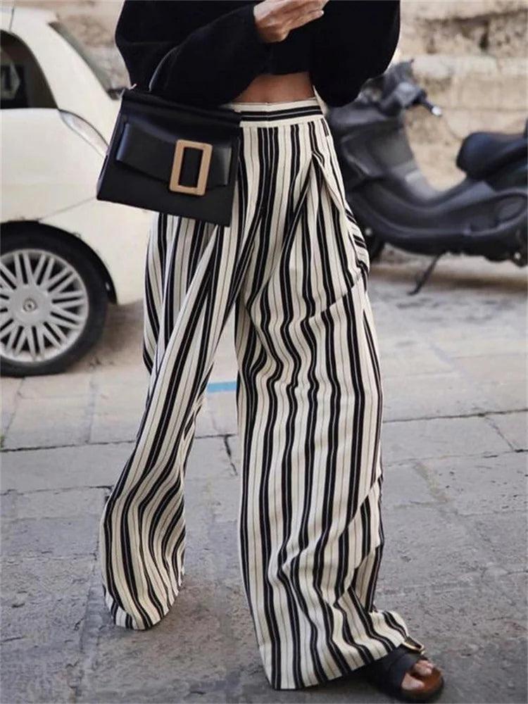 High Waist Zebra Printed Pants Loose Patchwork Wide Leg Trousers Contrast Pocket Flared Trousers