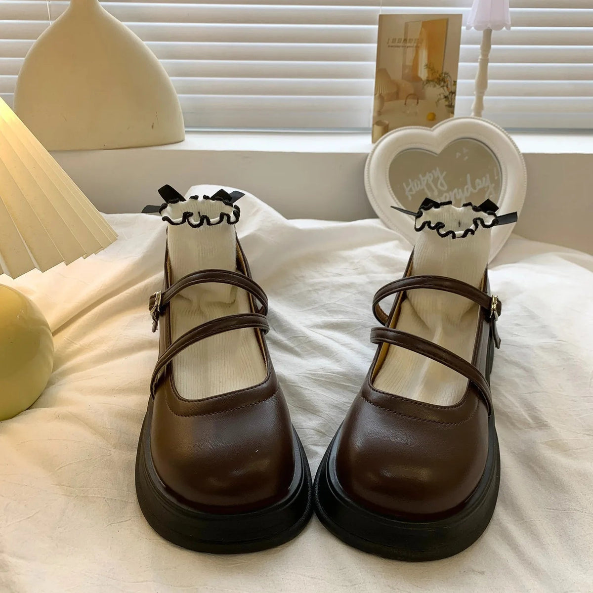 Leather Mary Jane Shoes Japanese Style Lolita Round Toe High on Platform Female Footwear Black Gothic Vulcanized for a H