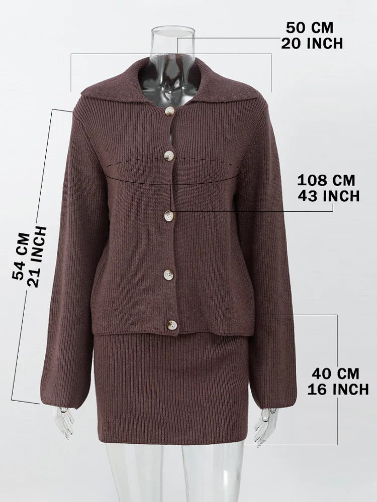 ’s Knitted Suit Lapel Flare Sleeve Cardigan Skirt Autumn Winter New Slim Female Sweater Two Piece Sets