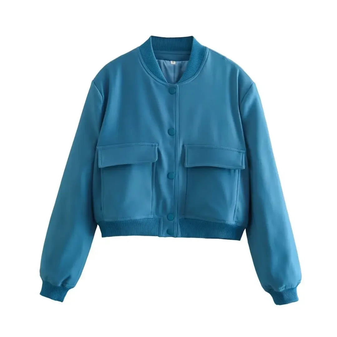 Basic Stand Collar Jacket Long Sleeve Cardigan Button Up Cropped Coat Baseball Outerwear Autumn Winter Clothes