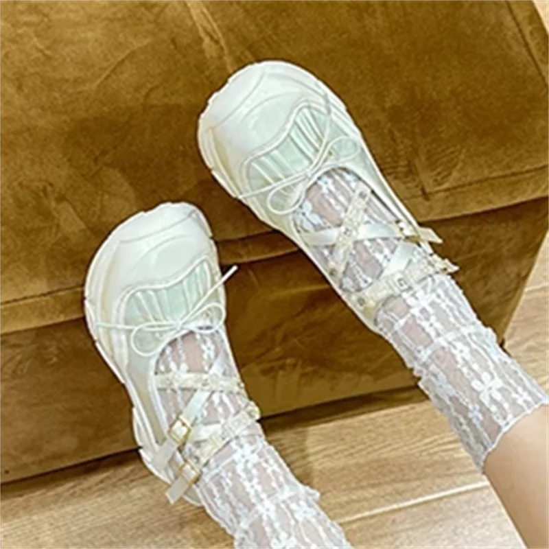 String Bead Butterflyknot Breathable Sneakers Laceup Thick Bottom Handmade Shoes Tenis De Mujer