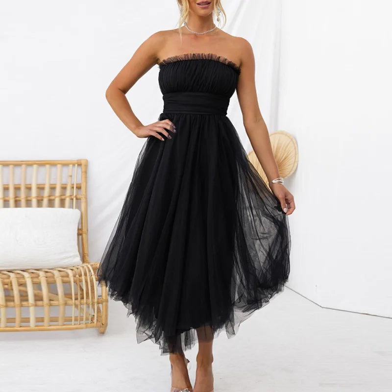 Bralette Mesh Long Dress Summer Hight Waist Princess Dress Sleeveless Party Evening Dresses