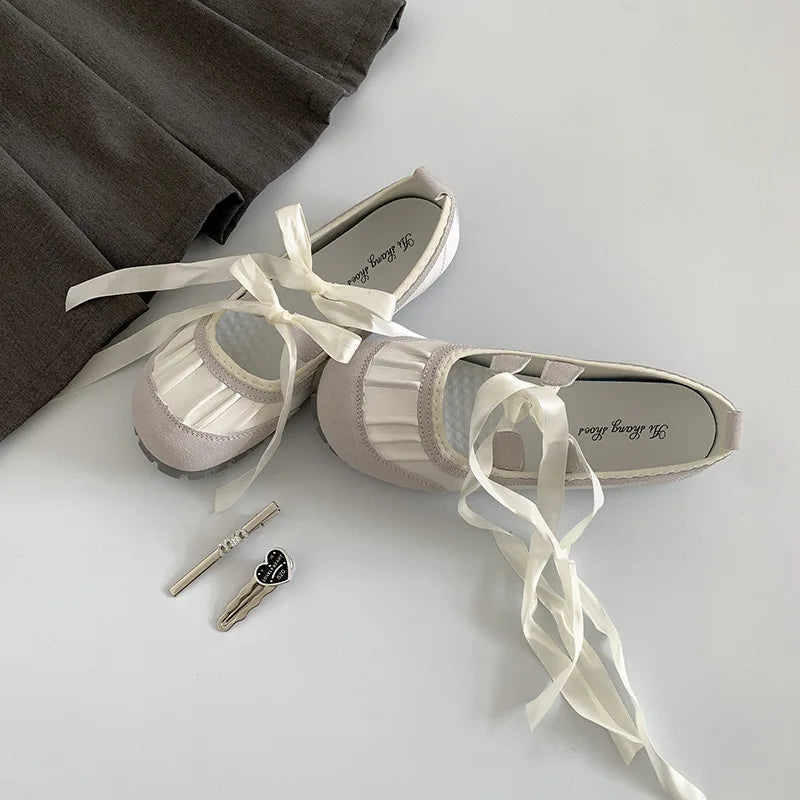 Round Toe Bow Flats Loafers Outdoor Slip on Soft Bottom Mary Jane Shoes Ballerina Shoes