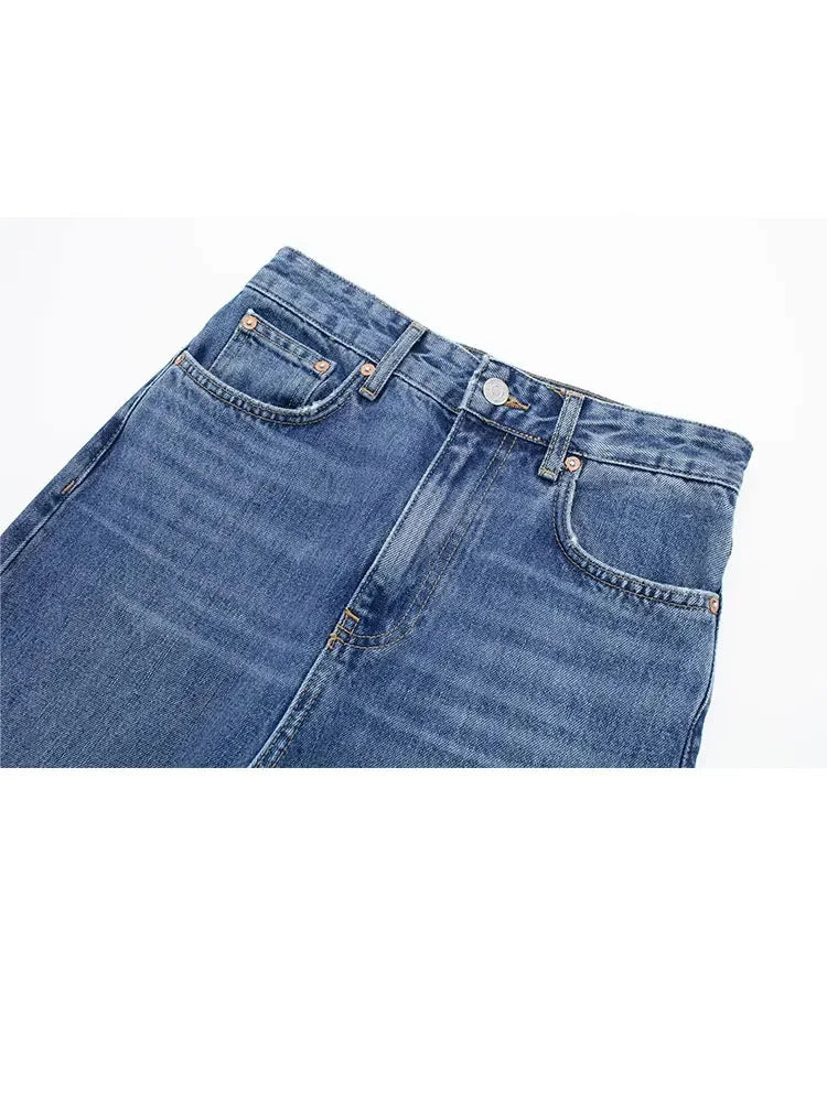 Spring Trousers for Denim Trend Tight Zipper Fly Long Pants Female With Pockets Woman's Straight Leg Jeans