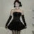 Y2k Gothic Strapless Mini Dresses Black Velvet Lace Patchwork Evening Party Dress A-line Slim Prom Vestidos Mujer New