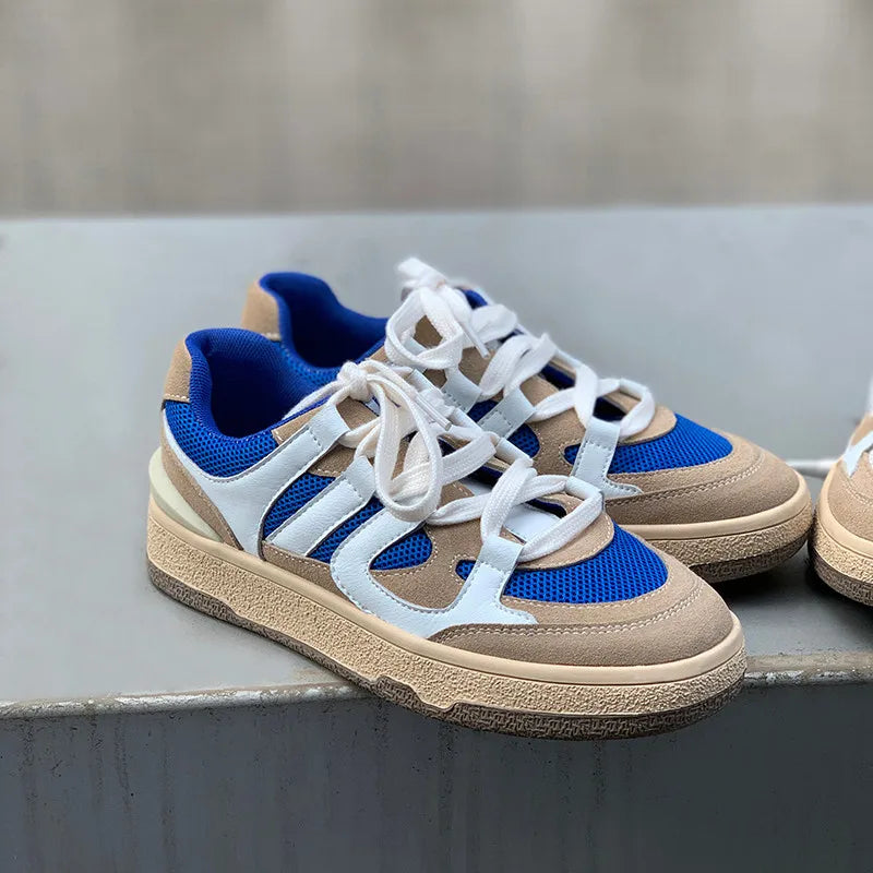 Sneakers Spring Summer Outdoor Mixed Colors Genuine Leather Crosstied Shoes Woman Flats Platforms
