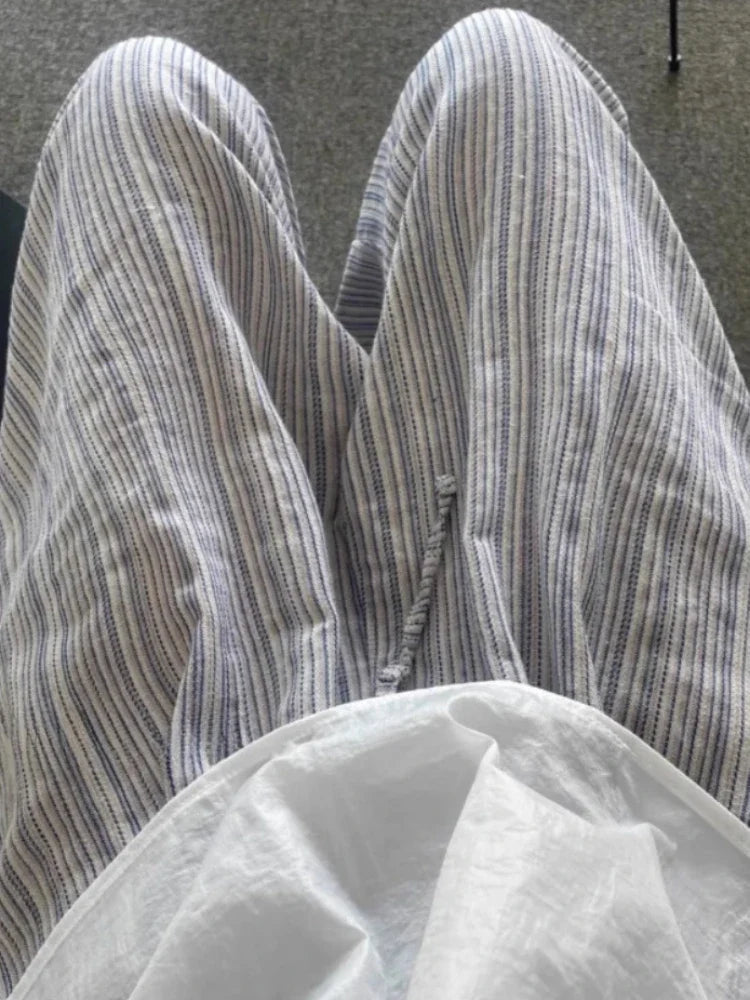 Korean Trousers Drawstring Wide Leg Pants 2000s Y2k Sport Striped Summer Oversize Loose