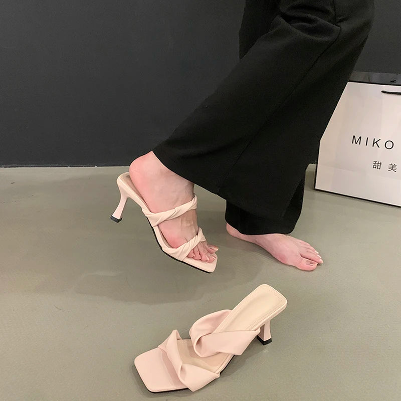 Designer Summer Open Toe Slippers Comfort High Heel Party Dress Slides Shoes