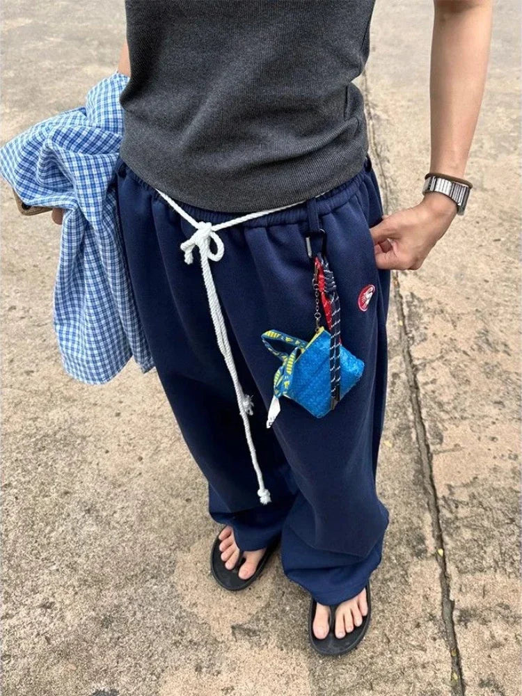Y2k Kpop Oversized Sweatpants Wdie Leg Trousers With Belt Gyaru Korean Baggy Joggers