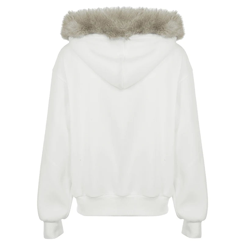 Y2k Letter Prints Hoodies Faux Collar Hooded S Autumn Winter Clothes Korean Style Coat