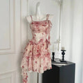 Summer French Dress Sweet Retro Slim Mini Dress Korean Y2k 2000s Strap Dress