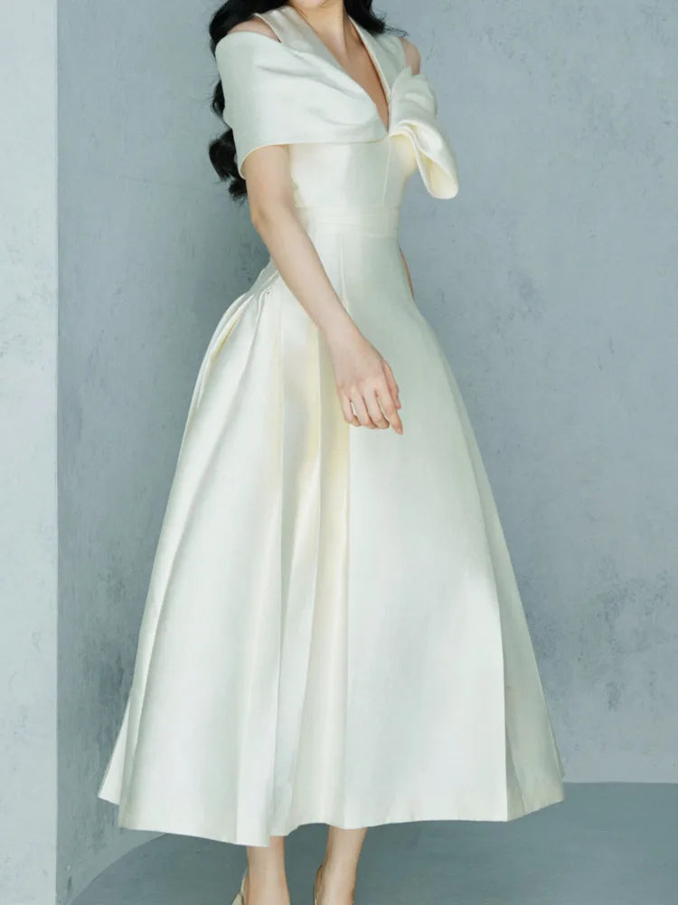 Long Dress Fairy Style V-neck Hollow Waist 3d Bow Pocket Party Dresses for Spring Summer 23a9338