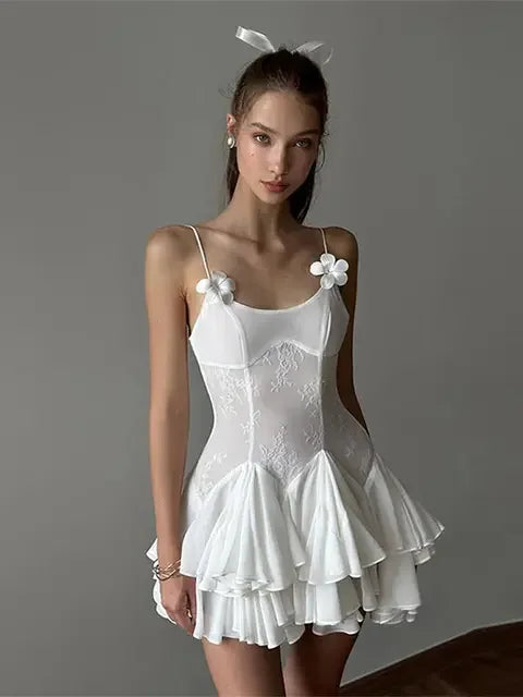 Sling Mini Dress for High Waist Sleeveless Pleated Skirt Female Evening Prom Party Vestidos