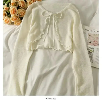 Female Summer Thin Sweater Shirts Lady Full Sleeve Laced Knitted Cardigan Outwear for Woman