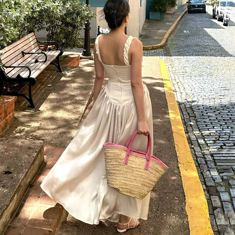 Satin Suspender Maxi Dress for Ruched Splice Sleeveless Club Party Slinky Dress Birthday Robes Female