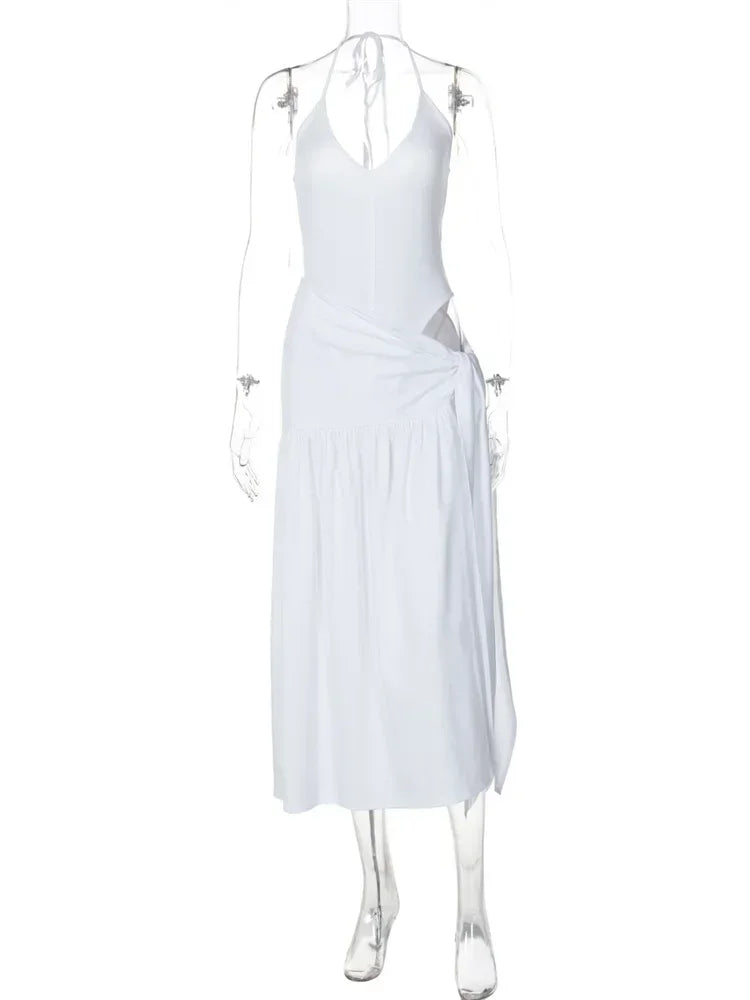 2 Piece-set Female V-neck Jumpsuit Outfits Lace-up Pleated High Waist Skirt Sets for White Bandage Outfits