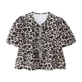 Summer Loose Puff Short Sleeves Tops for Woman Leopard Printed Lace Up Round Neck Tshirt Female Blouse Top