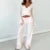 2 Piece Outfit V Neck Waist Tie T-shirt + Elastic Waist Pants Lounge Set Autumn Long Sleeve Crop Tops