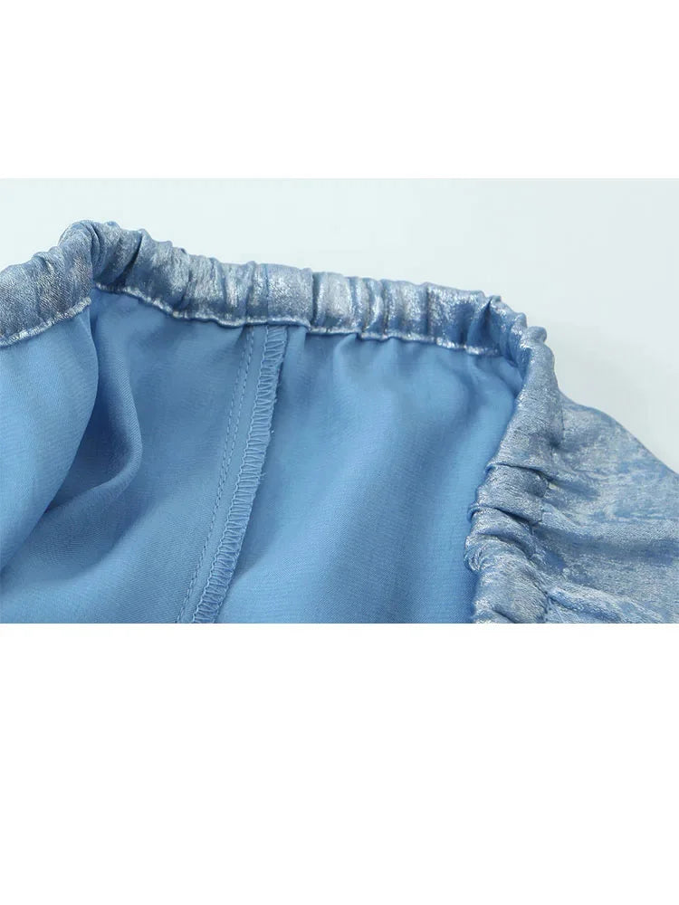 Female Summer Elastic High Waist Baggy Pants Summer Woman Drawstring Wide Leg Loose Trousers