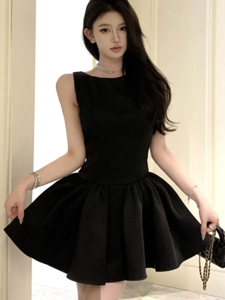 Korean Romantic Pearl Chain Backless Lace Up Princess Mini Dresses Sweet a Line Dress Birthday Evening Party Clothes