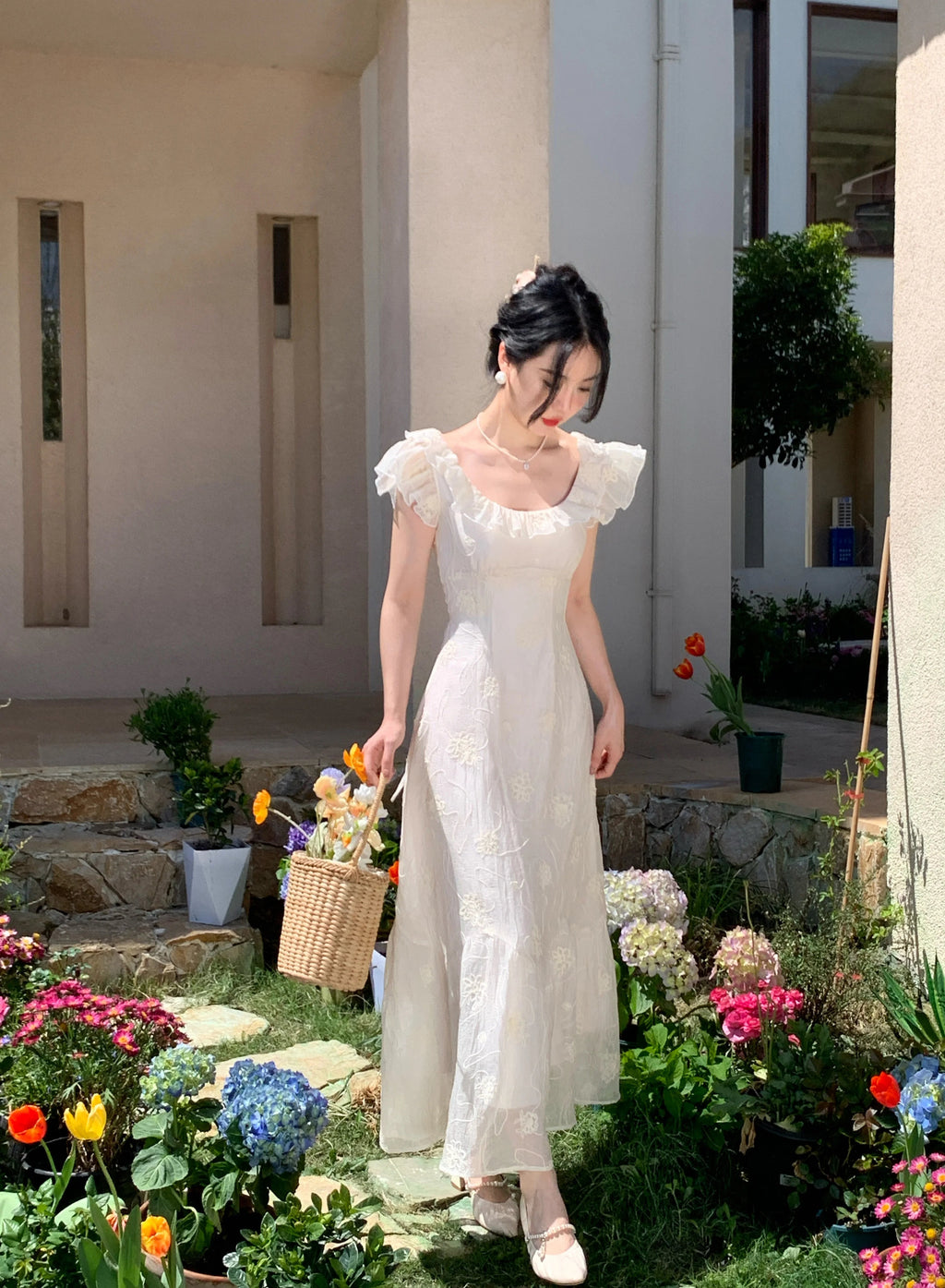 Summer French Midi Dress Ruffles Slim Party Dress Holiday Beach Korean Vestidos