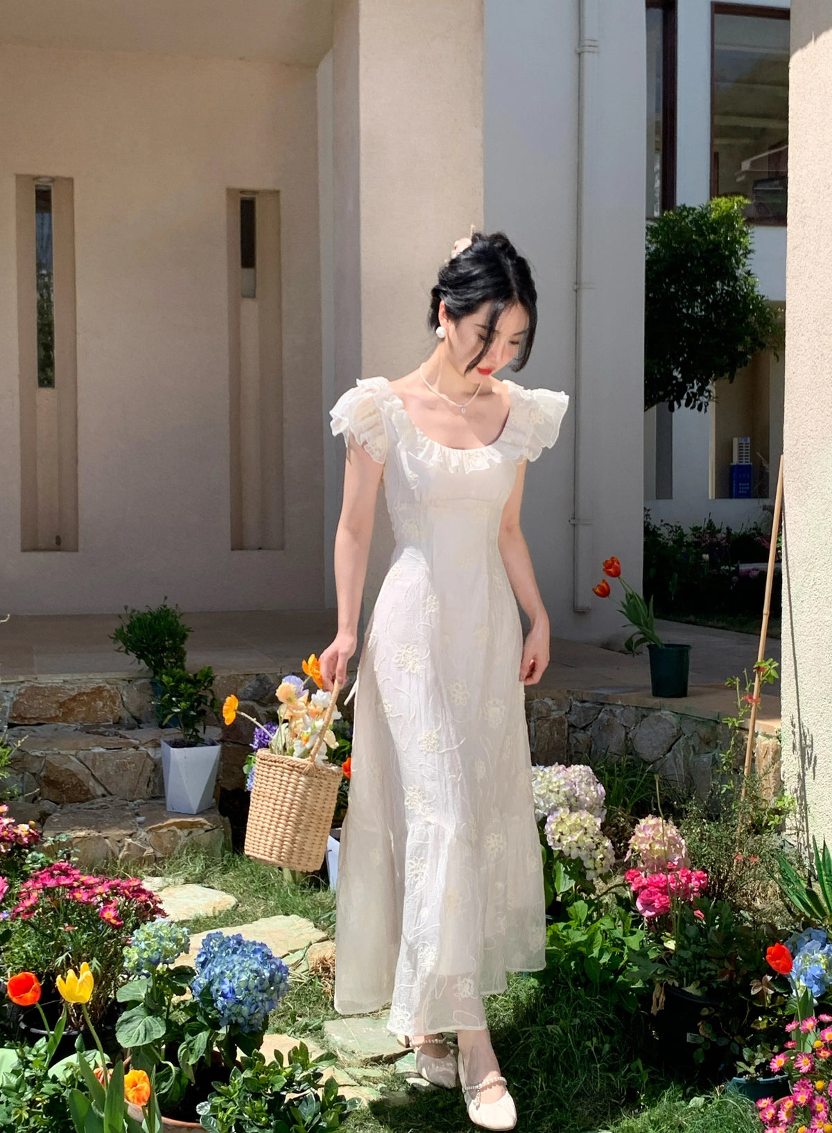 Summer French Midi Dress Ruffles Slim Party Dress Holiday Beach Korean Vestidos