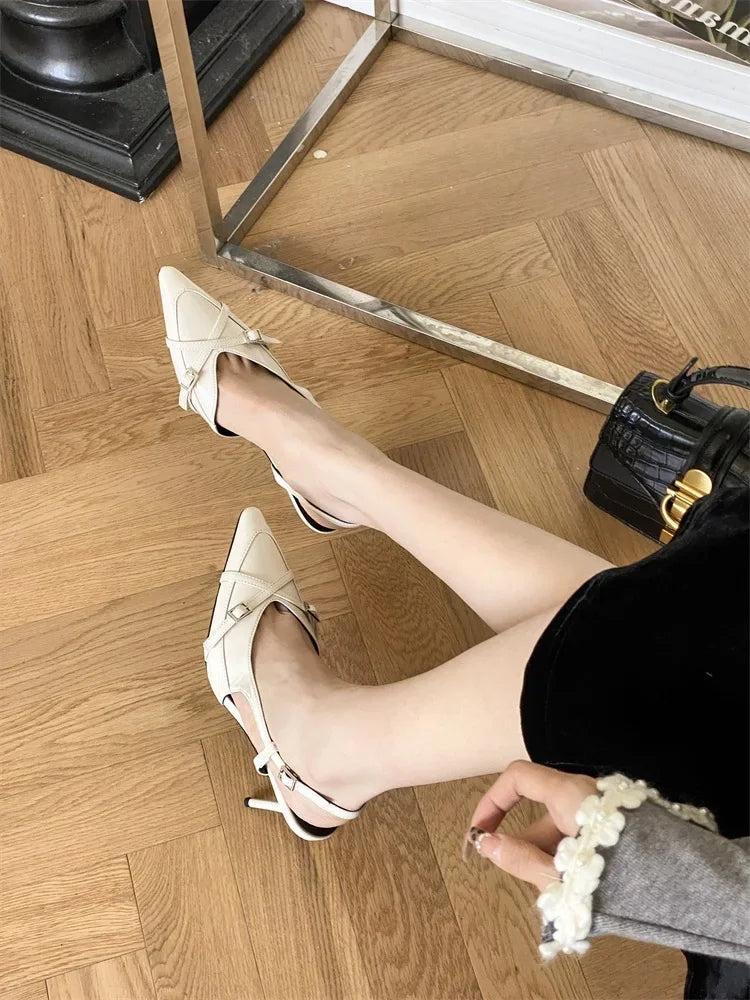 Street Style Buckle Strap Pumps Thin High Heels Pointed Toe Wedding Banquet Mule Shoes Zapatillas De Mujer