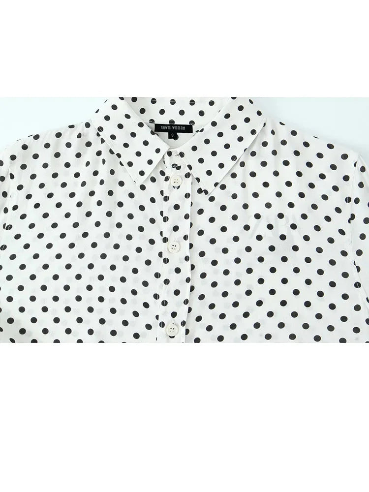 2 Piece Set Dot Printed Singlebreasted Lapel Loose Shirt Top Blouse Female Mini Pencil Skirts