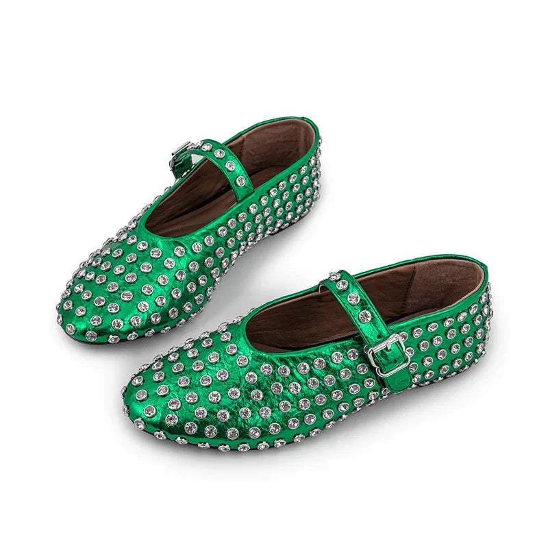 Summer Comfort Flat Mary Jane Single Shoes European and American Rivet Buckle Shoes Dance Shoes